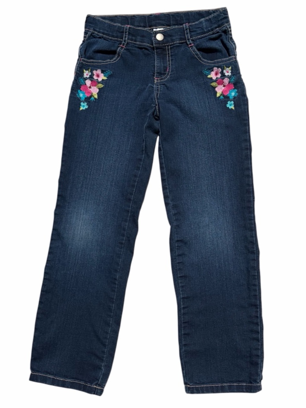 Girl’s Embroydered Straight Leg Jeans Size 8 Gymboree Stretchy Adjustable Waist